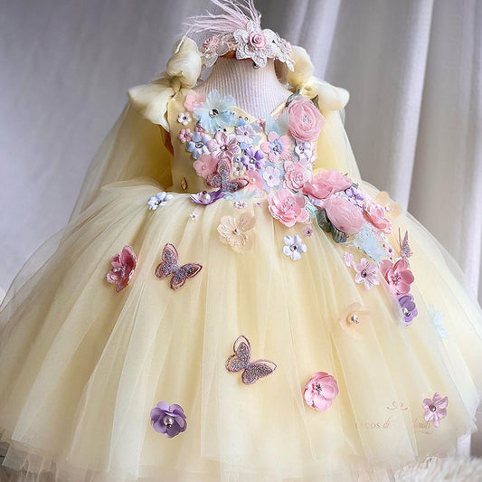 Girls' Embroidered Princess Dress Bride Fellow Kids