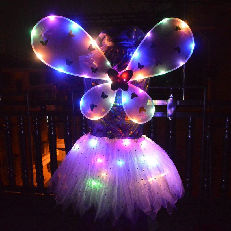 Glowing Butterfly Wings Arm Night Market Flower Fairy Stick Three-piece Set