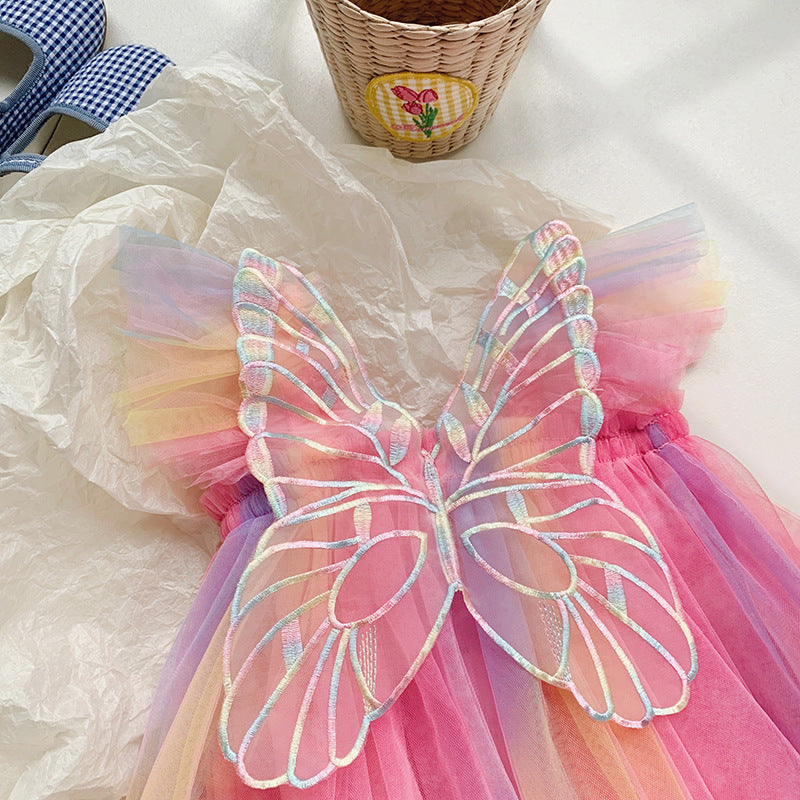Rainbow Wings Mesh Girl Dress